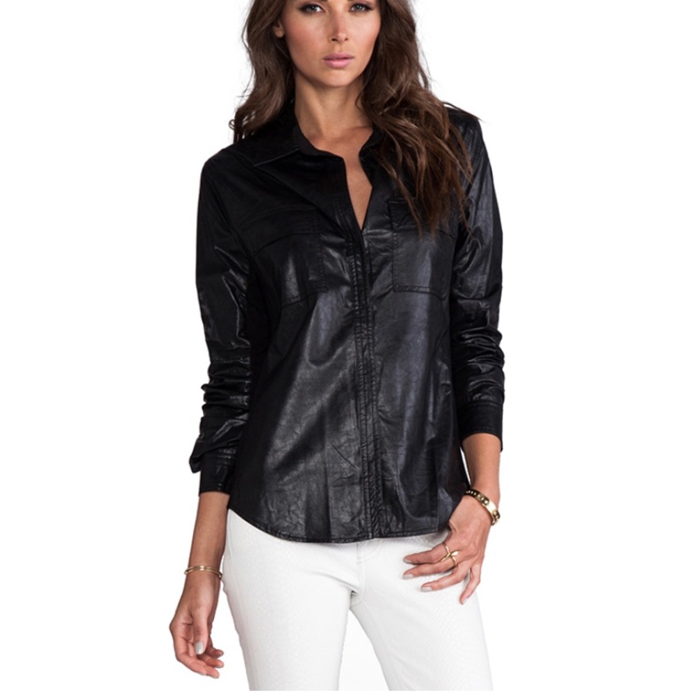 BCBG Leather Torey Button Up Top